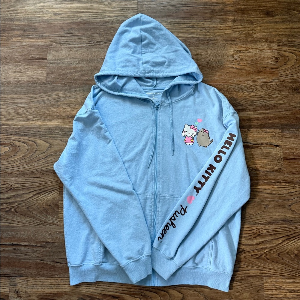 Light Blue Hello Kitty x Pusheen Hoodie – Size Large 💖